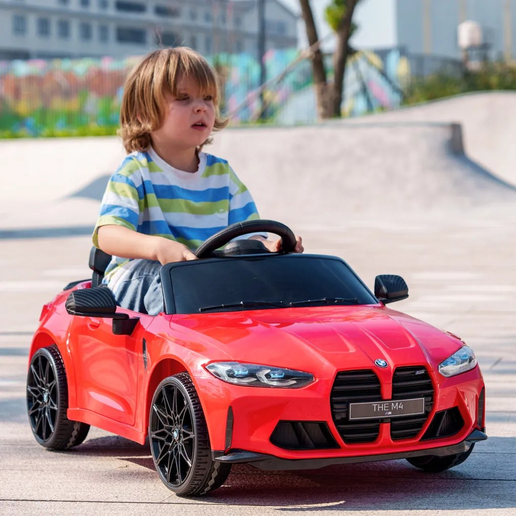 AIYAPLAY Elektromos gyerekautó BMW M4, hang és fény, 3-5 km/h, távirányítóval, piros