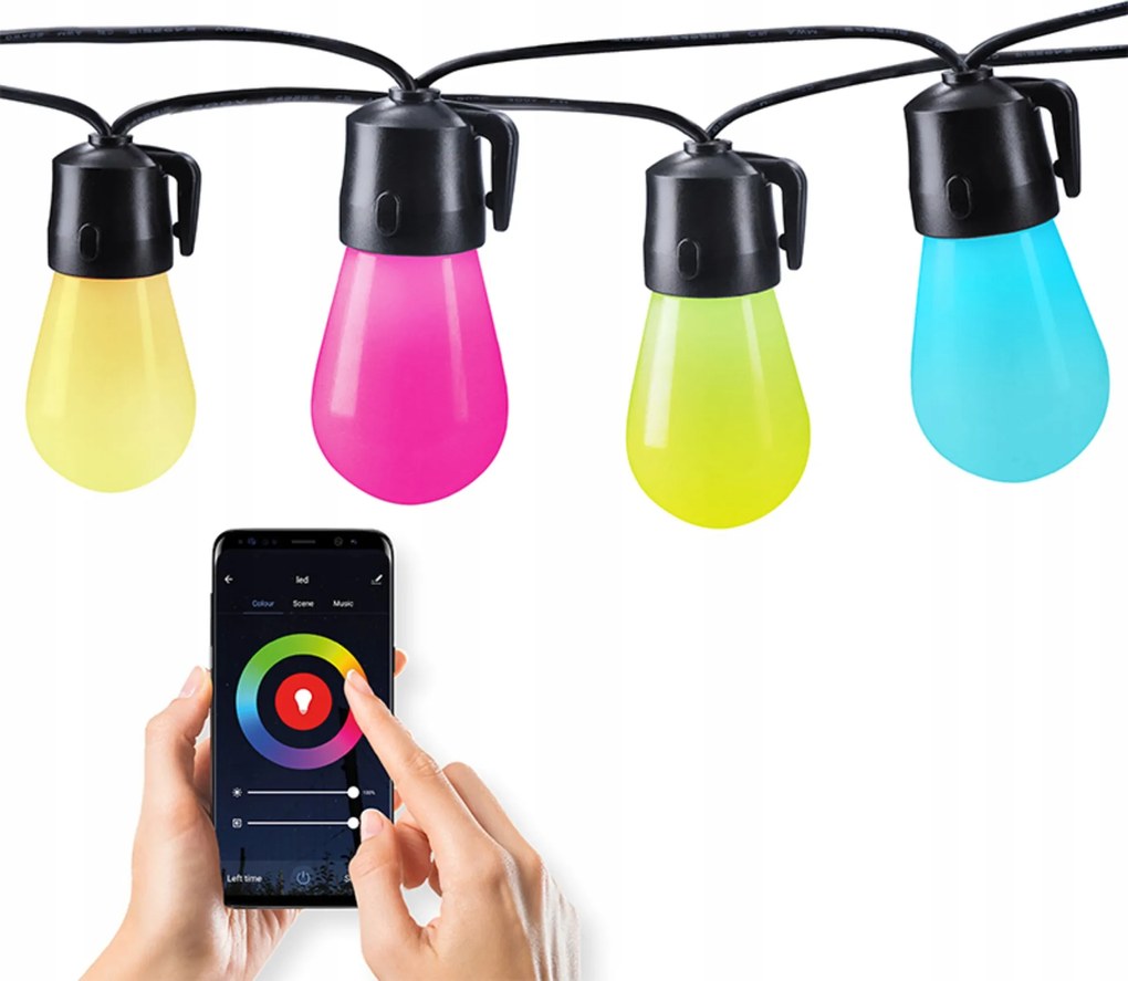 Solight Led okos kültéri lámpalánc, Rgb, 15 izzó, 20 m, Bluetooth, IP44