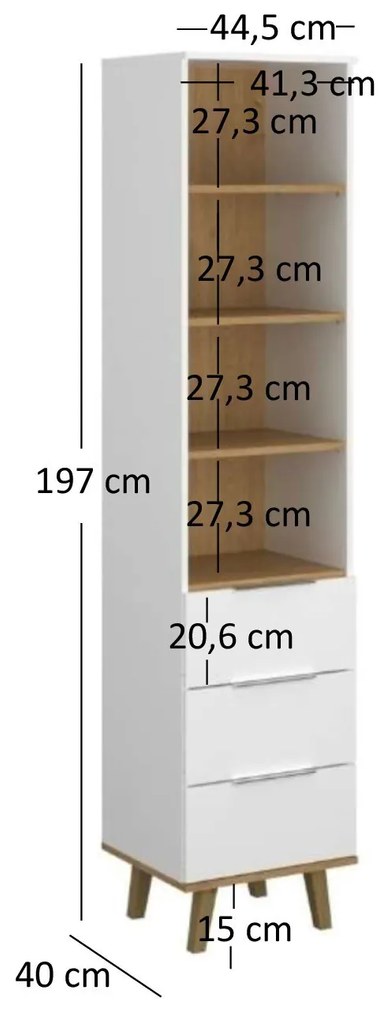 Regál Nickole 3S (fehér + kőtölgy). 1053087