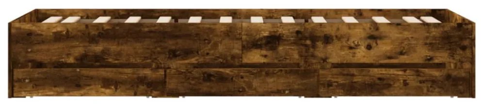 füstös tölgy színű szerelt fa ágykeret fiókokkal 100 x 200 cm