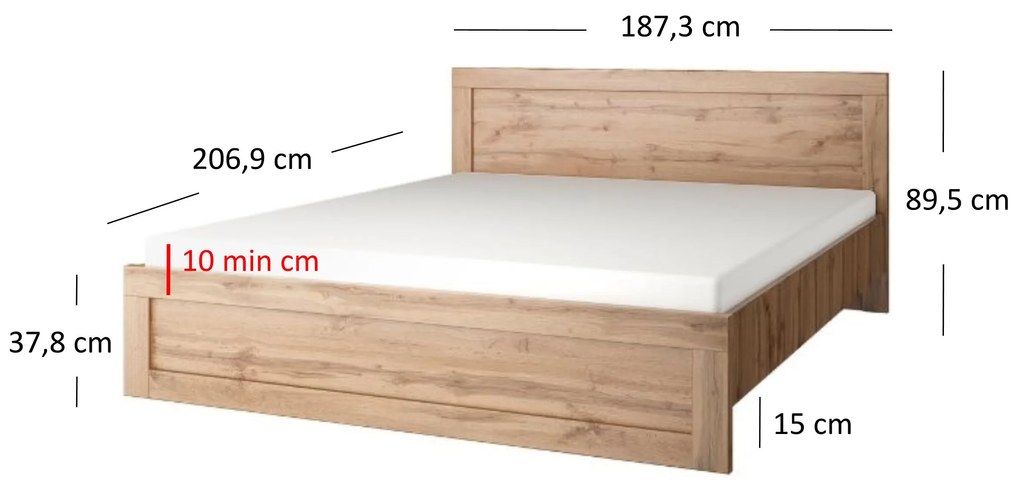 Franciaágy 180 cm Mirella (wotan tölgy) (ágyráccsal). 1053075