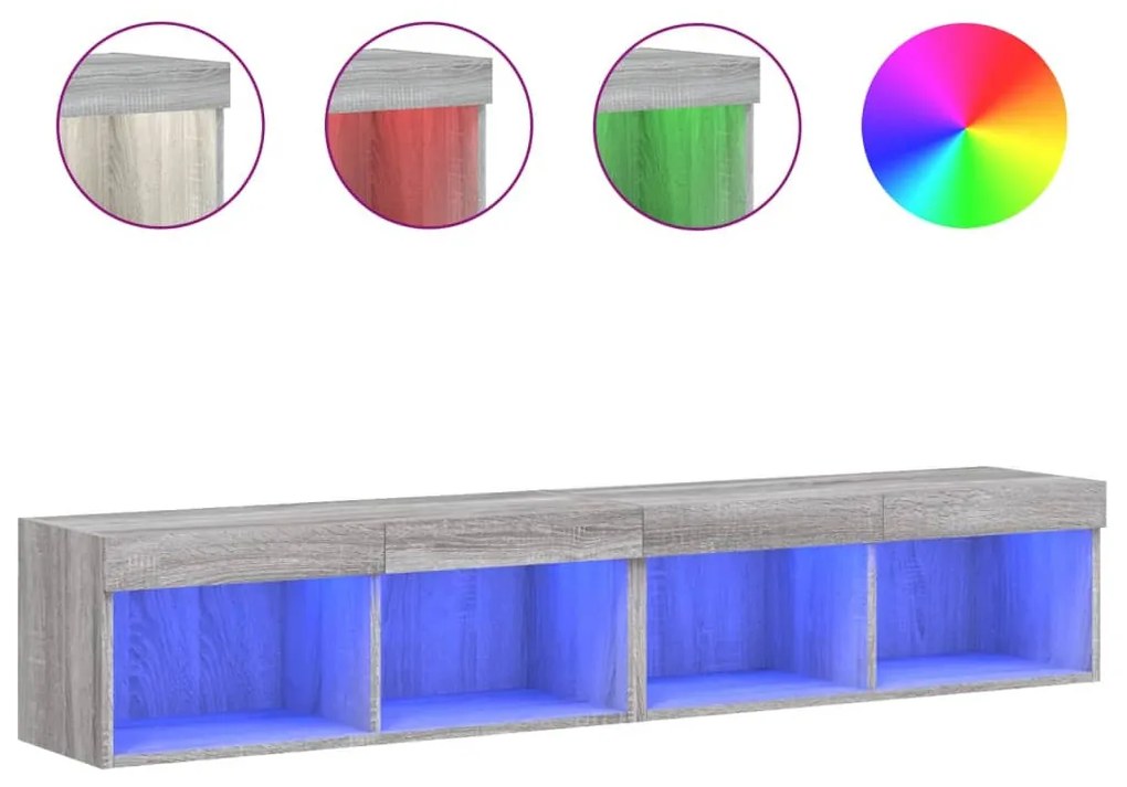 2 db szürke sonoma színű TV-szekrény LED-ekkel 80x30x30 cm