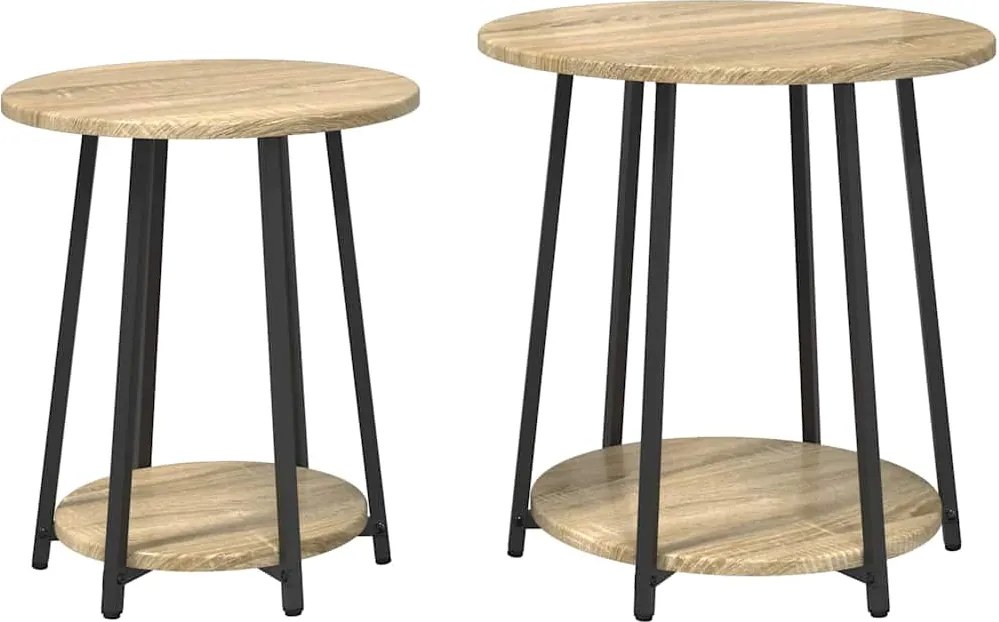 vidaXL Kisasztal készlet polcokkal 2 pcs Sonoma Tölgy és Fekete