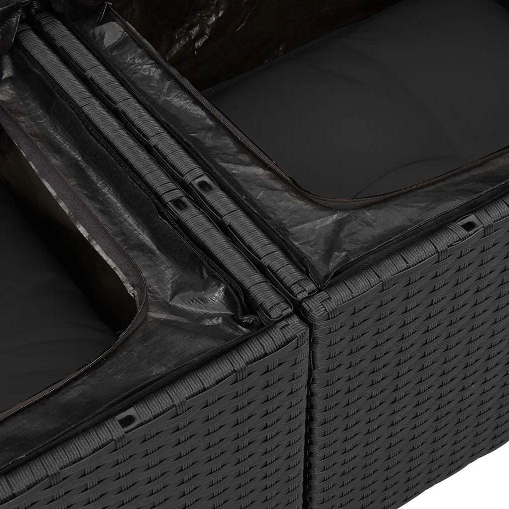 7 darabos Kerti Étkező Garnitúra Párnákkal Fekete Poly Rattan Akácia