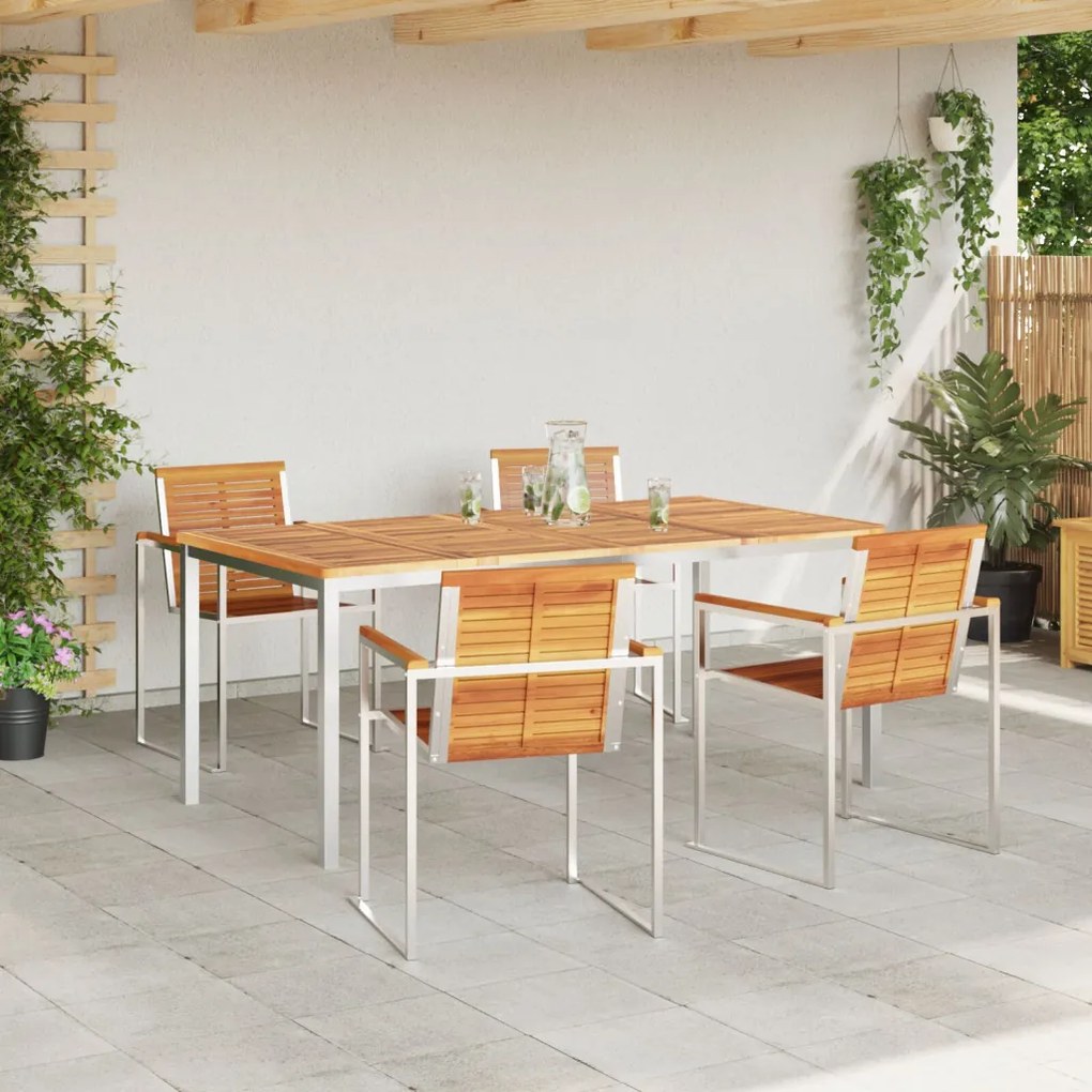 5 darabos Kerti Étkezőszett Tömör Akácfából, Kültéri Étkezőasztal 180x90x75 cm Tömör Akácfából