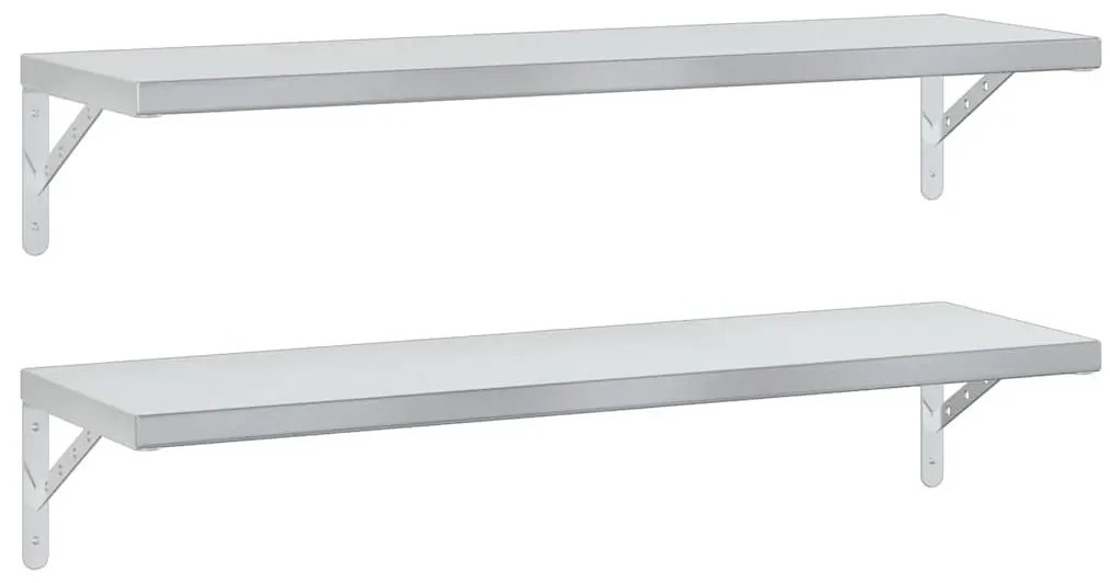 2 db ezüstszínű rozsdamentes acél fali polc 100 x 30 cm