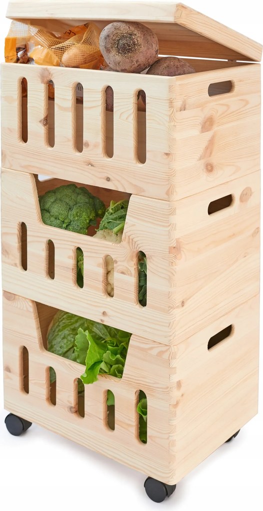 Zöldségtartó Állvány Fa Kerekes Babakocsi Konyhai Kamra Állvány 40x30