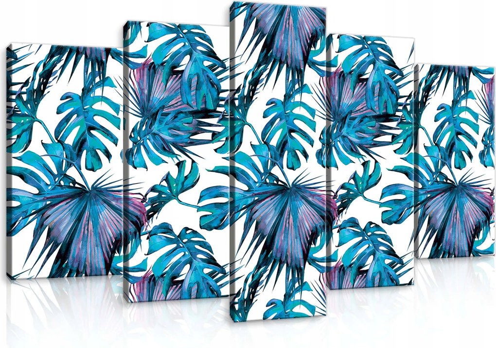 Vászonkép 100x60 Trópusi levelek kék lila botanikai minta természet