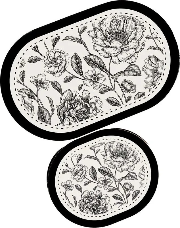 Fekete-fehér fürdőszobai kilépő szett 2 db-os 60x100 cm Rasse – Foutastic