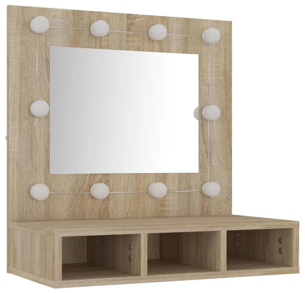 Sonoma tölgy tükrös szekrény LED-ekkel 60 x 31,5 x 62 cm