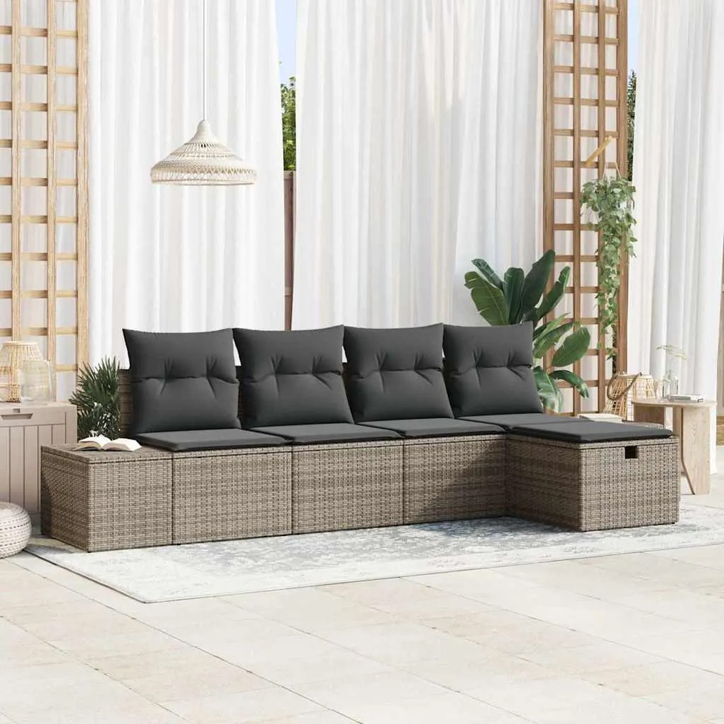 Kerti Kanapé Szett 5 pcs Szürke 55 x 62 x 69 cm Poli rattan