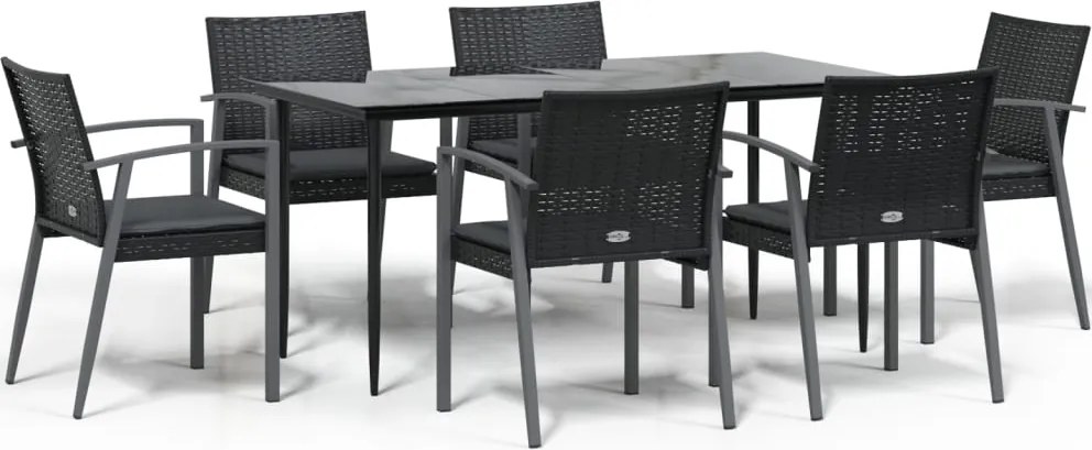 vidaXL 7 részes polyrattan és acél kerti étkezőgarnitúra párnával