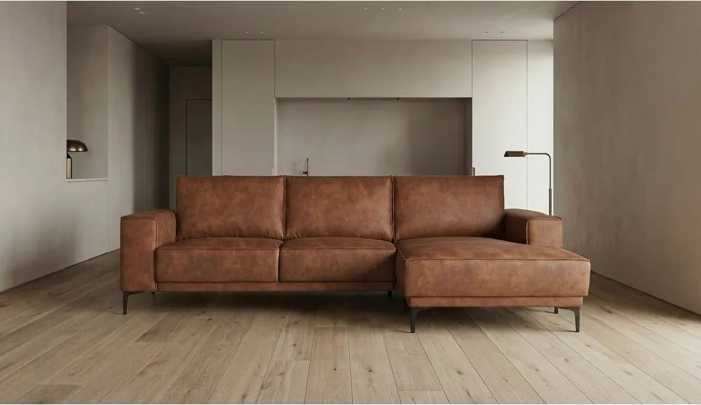 Konyakbarna bőrutánzat sarokkanapé (jobb oldali) Copenhagen – Scandic