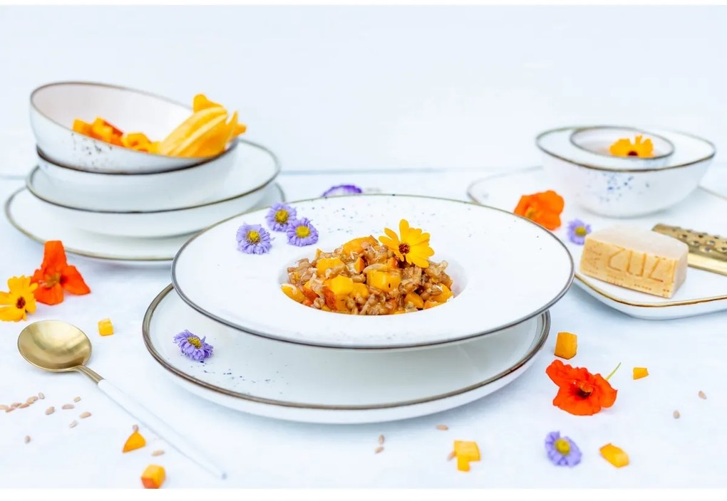 Mäser 4 darabos gourmet tányérkészlet Pintar Fehérkék pöttyös 26 cm