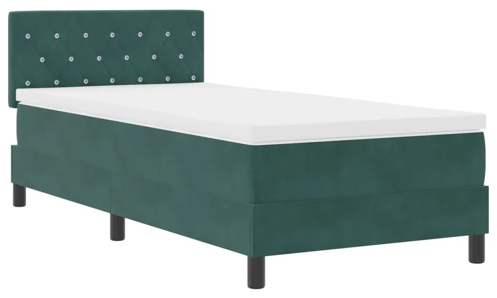 vidaXL LED Box Spring Ágy matracmal Sötétzöld 90 x 200 cm Bársony