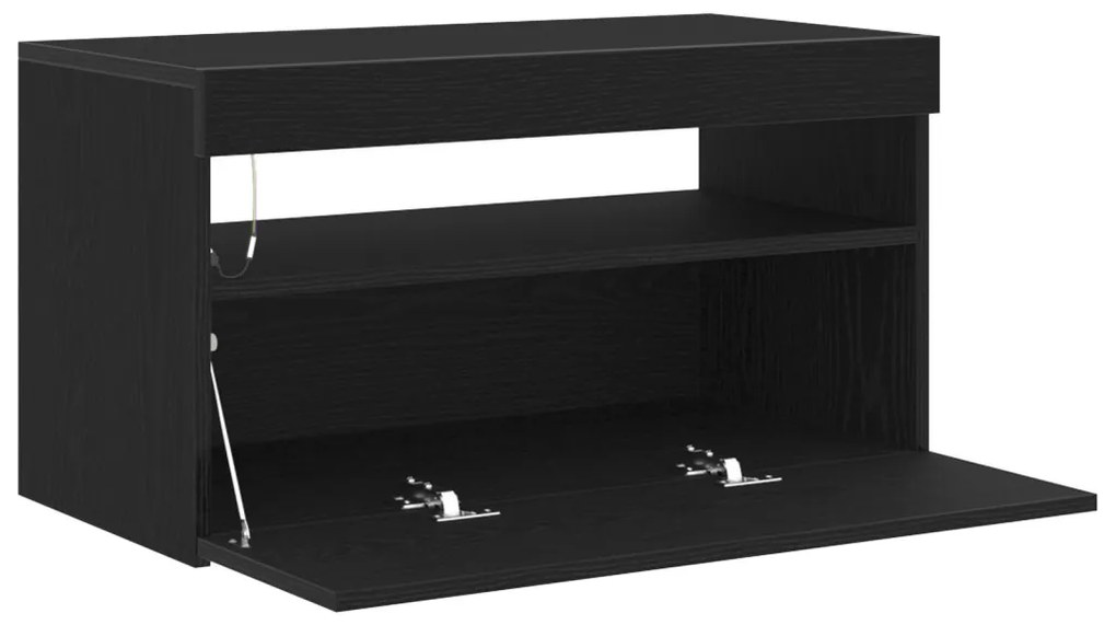LED világítással ellátott TV szekrények 2 db Fekete tölgy 75x35x40 cm Műanyag fa