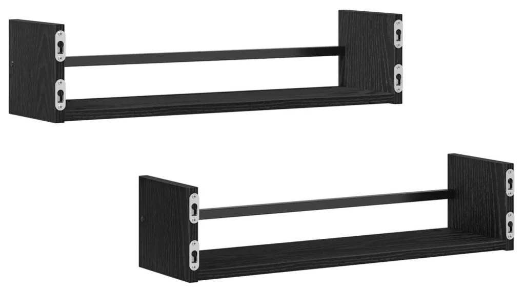 Falipolcok 2 db Fekete Tölgy 60x16x14 cm Műszaki Fa