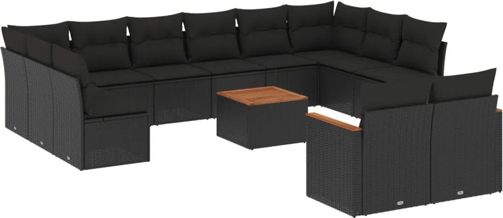 vidaXL 13 részes fekete polyrattan kerti ülőgarnitúra párnákkal