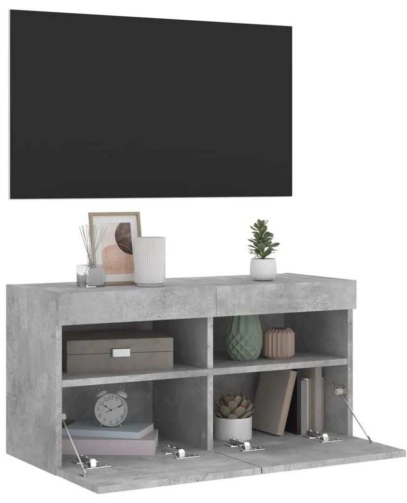betonszürke falra szerelhető TV-szekrény LED-del 80x30x40 cm