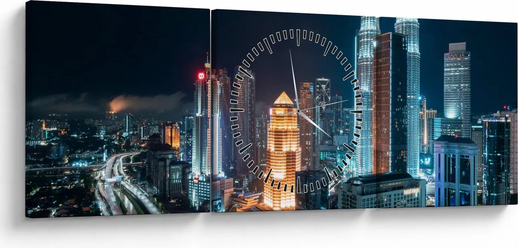 Kép - Éjszaka Kuala Lumpurban (órával) (90x30 cm)