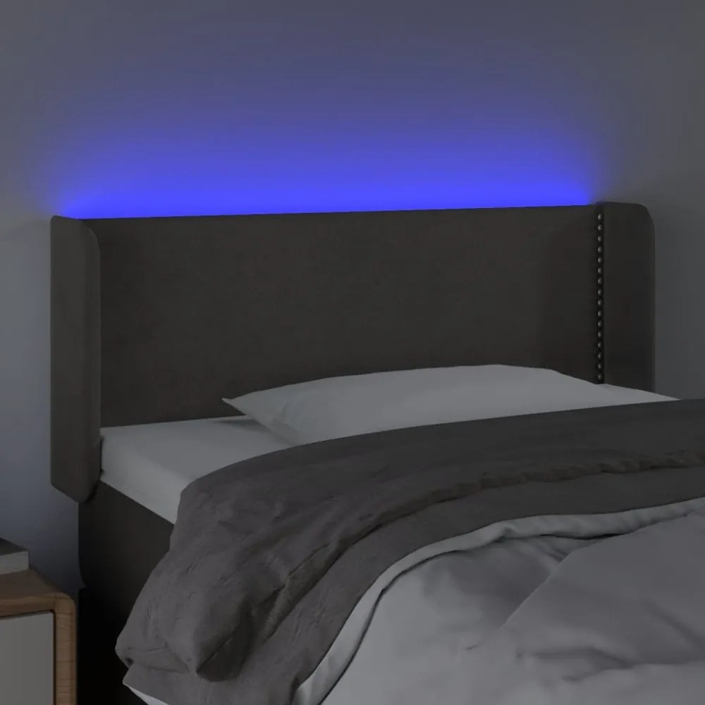 sötétszürke bársony LED-es fejtámla 103 x 16 x 78/88 cm