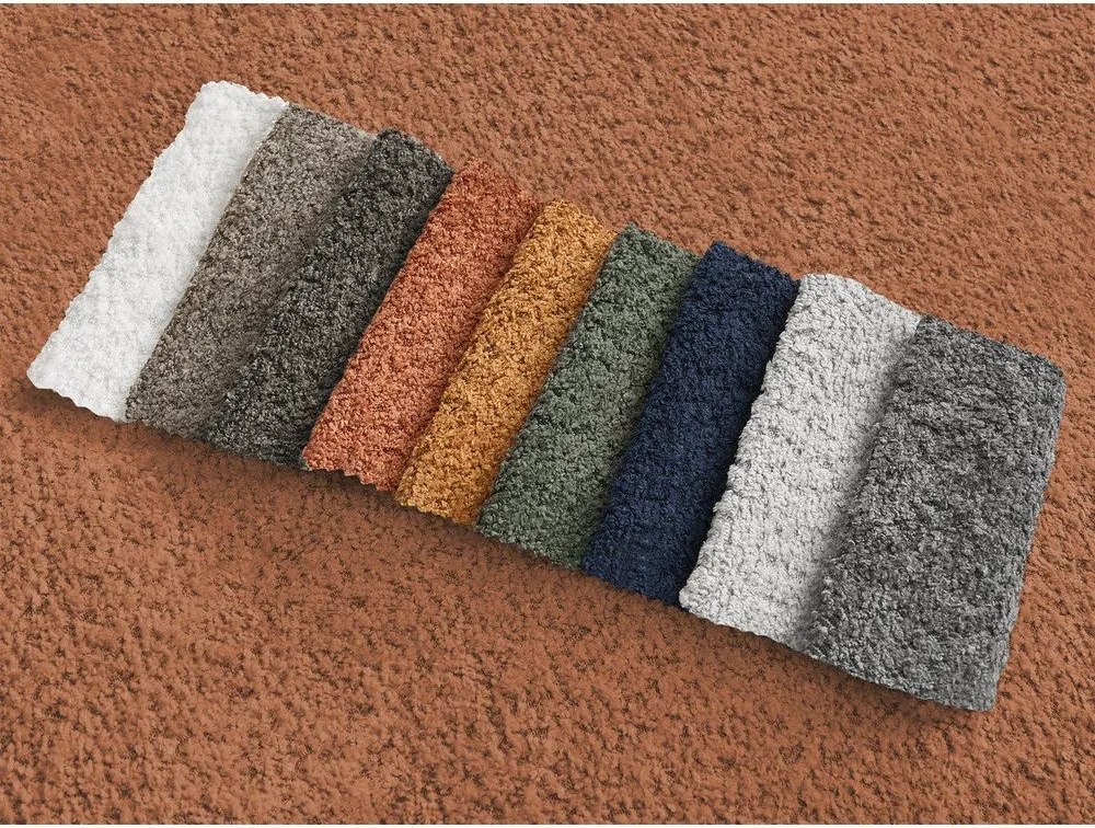 Narancssárga buklé kinyitható-tárolóhelyes sarokkanapé (bal oldali-heverő résszel) Montaigne – Bobochic Paris