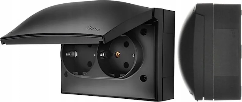 Simon AquaClick Hermetikus Dupla Schuko aljzat Flip-flop 16A Fekete Mat