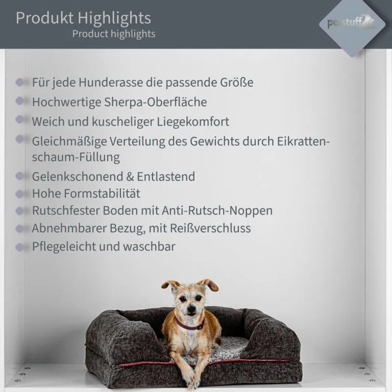 PETSTUFF® Kutyafekhely L sötét szürke 106 x 80 x 18 cm