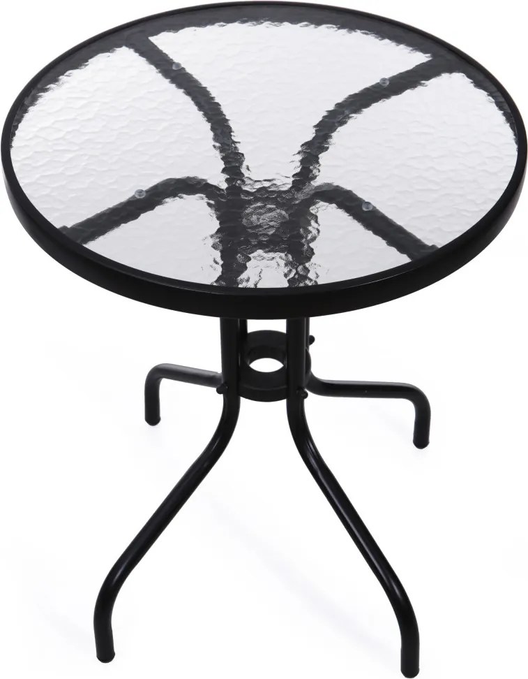 Kerti asztal, MultiGarden SC-070, fekete, kerek, átmérő: 60 cm, magasság: 70 cm, edzett üveglap, porszórt acél váz, teherbírás: 60 kg