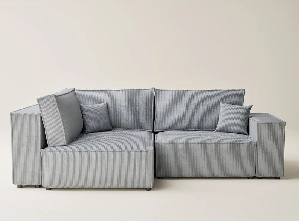 Szürke kordbársony kinyitható-tárolóhelyes sarokkanapé (bal oldali-L alakú) Tonga – Maison de Rêve