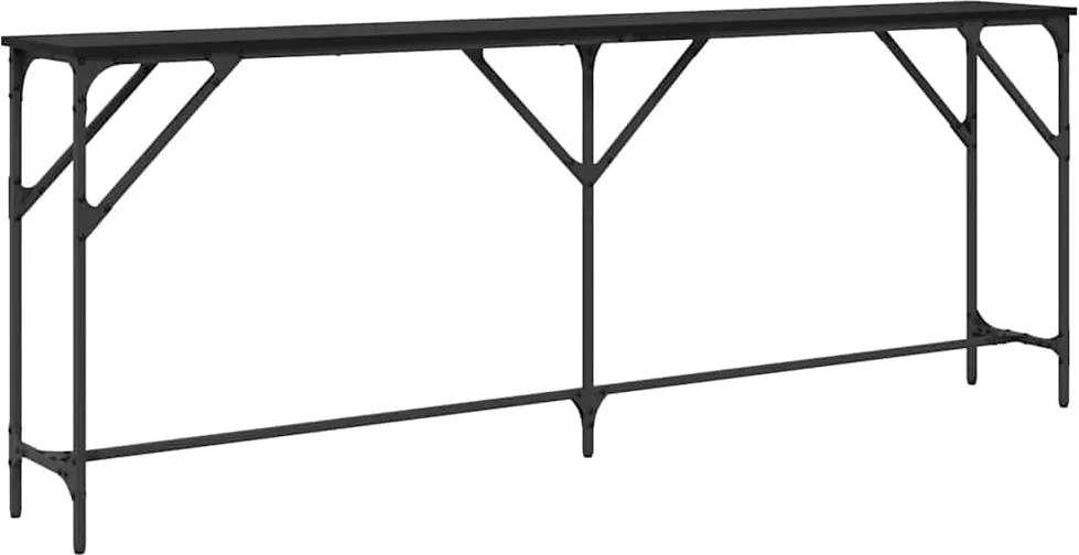 vidaXL Konzolasztal Musta tammi 200 x 29 x 75 cm Műgyantás fa és fém