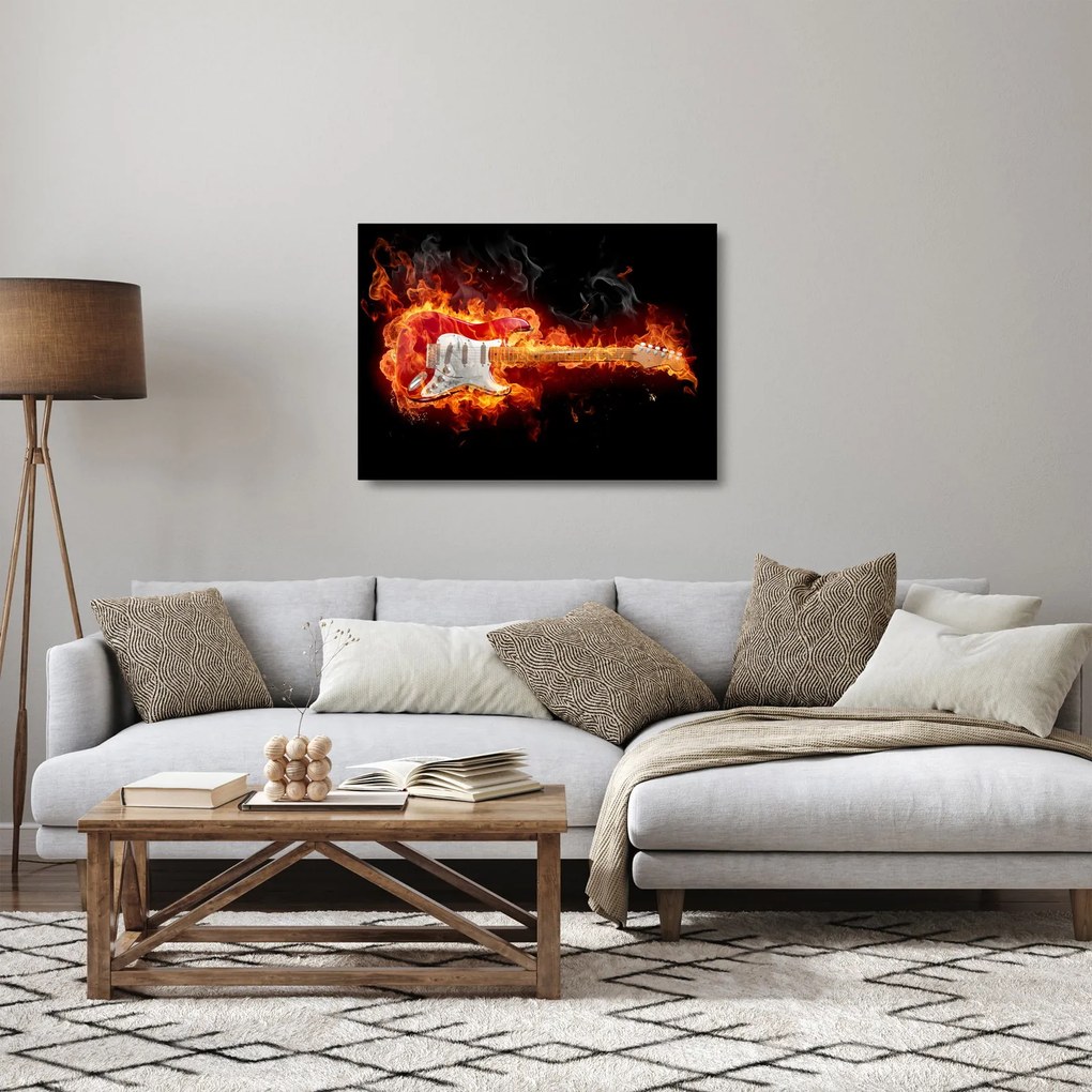 Kép - Gitár a lángokban (üvegen) (70x50 cm)