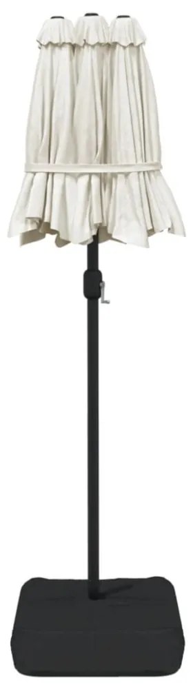 homokfehér dupla tetős napernyő LED-ekkel 316x145 cm