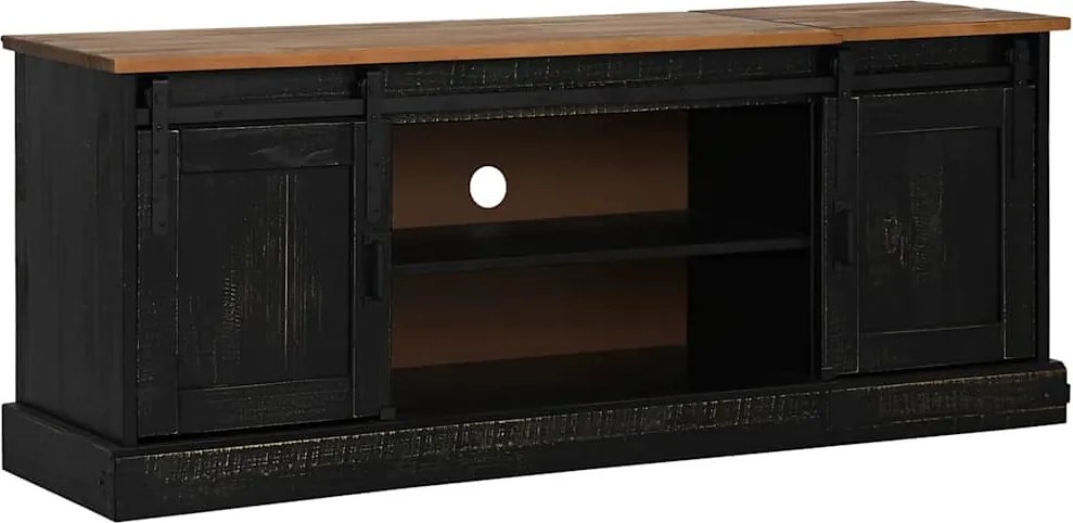 vidaXL HALDEN fekete tömör fa TV szekrény 2 tolóajtóval 150x40x60 cm
