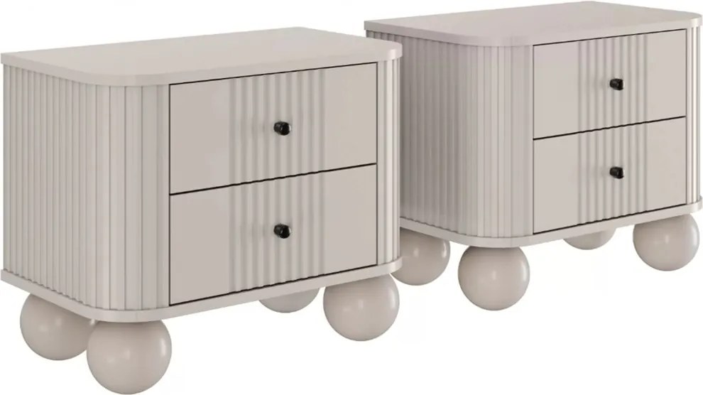 Vesper éjjeliszekrény szett 56 cm - kasmír / fekete fogantyúk / gömb alakú lábak