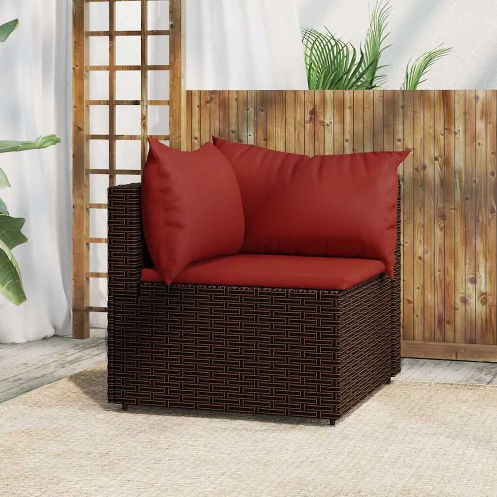 Barna polyrattan kerti sarokkanapé párnákkal