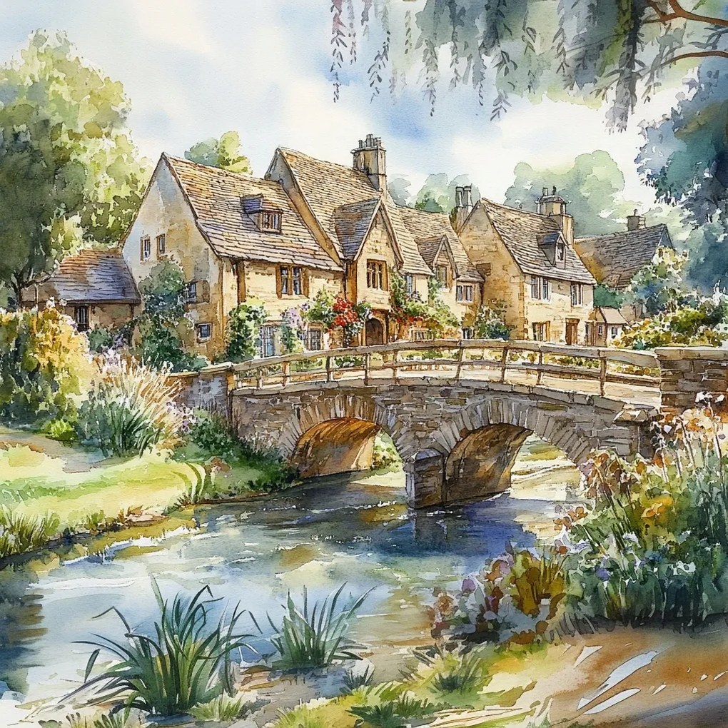 Vászonkép Canvas Város Anglia Cotswolds Falu Híd Házak 40x40