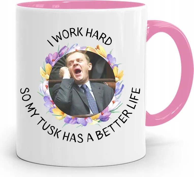 Donald Tusk Rózsaszín Bögre Platform Ajándék fényképes nyomtatással