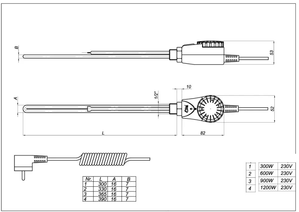 Viva Platinum Therm fűtőbetét törölközőszárító radiátorhoz - KRÓM - termosztátos - 1200 Watt - 230V