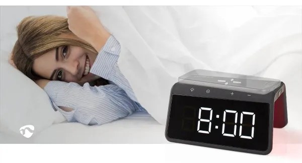 Nedis WCACQ30BK - Ébresztőóra LCD-vel és 15W/5V vezeték nélküli töltővel, fekete