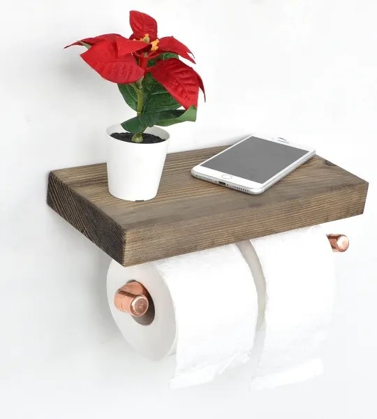 Vécépapír tartó polccal BORU 12x30 cm fenyő/réz