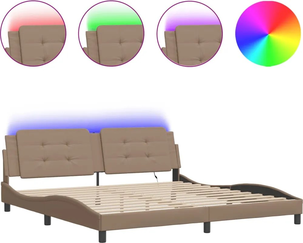 vidaXL cappuccino színű ágykeret LED-ekkel matrac nélkül Zadar 200 x 200 cm