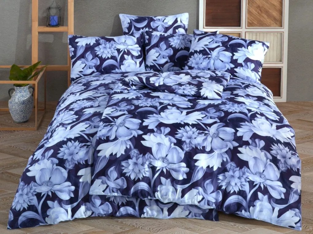 Brotex francia szatén ágyneműhuzat 240x200, 70x90 cm, Marsily kék