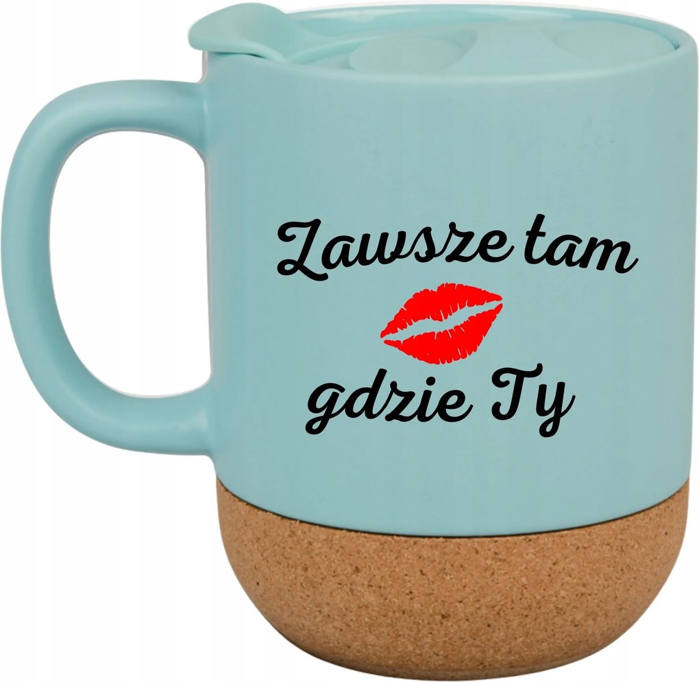 Kék Bögre Fedéllel És Parafa Aljjal Ajándék Mindig Ott, Ahol Te