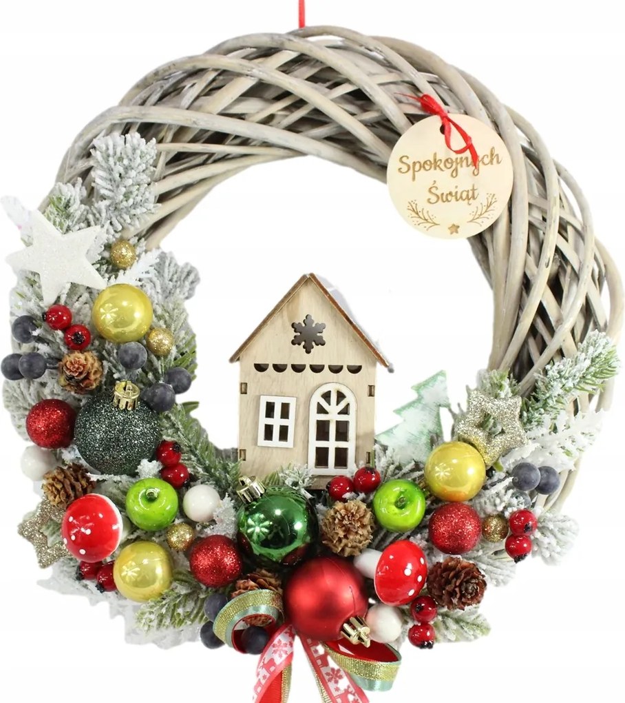 Karácsonyi koszorú nád ajtó dekoráció Házikó