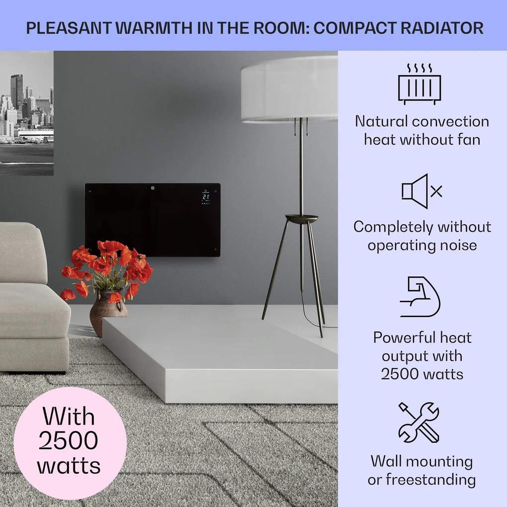 Klarstein Bansin Crystal Smart, konvektor, 2500 W, 5 - 50 °C, vezérlés applikáción keresztül