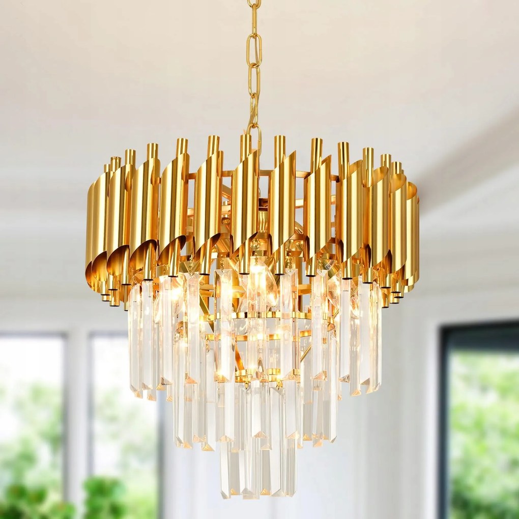 Luxus kristály csillár arany 60 cm 5 szint K9 robusztus 8 lámpa