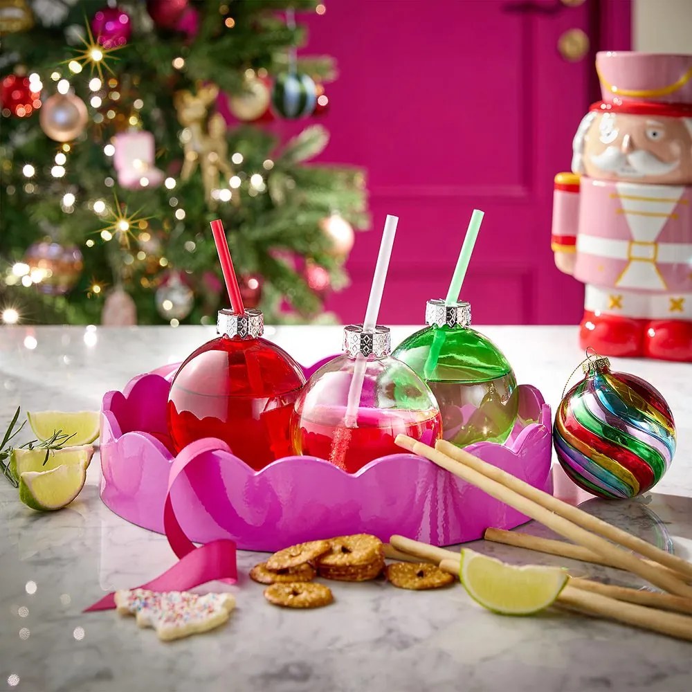 SANTA'S BUBBLE üveg pohár szívószállal, piros