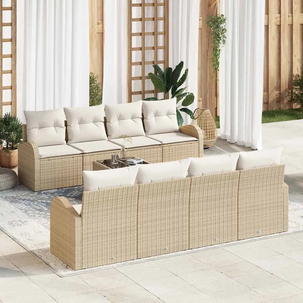 Kerti Kanapé Szett 7 pcs Beige és Fehér 55 x 55 x 37 cm