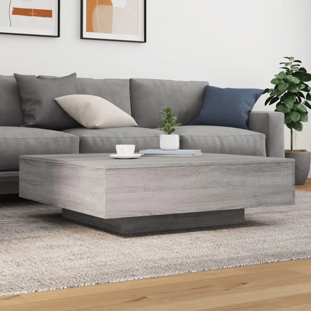 Szürke sonoma színű dohányzóasztal LED-lámpákkal 100x100x31 cm